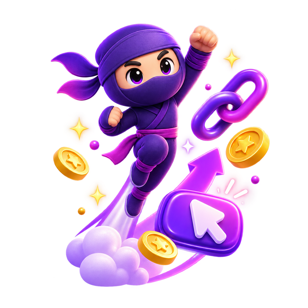 Mascote ninja convidando para iniciar no programa de afiliados