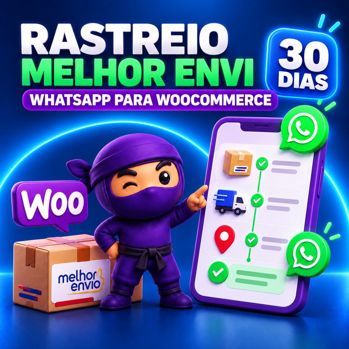 Plugin Melhor Envio com rastreamento por WhatsApp para WooCommerce – licença de 30 dias