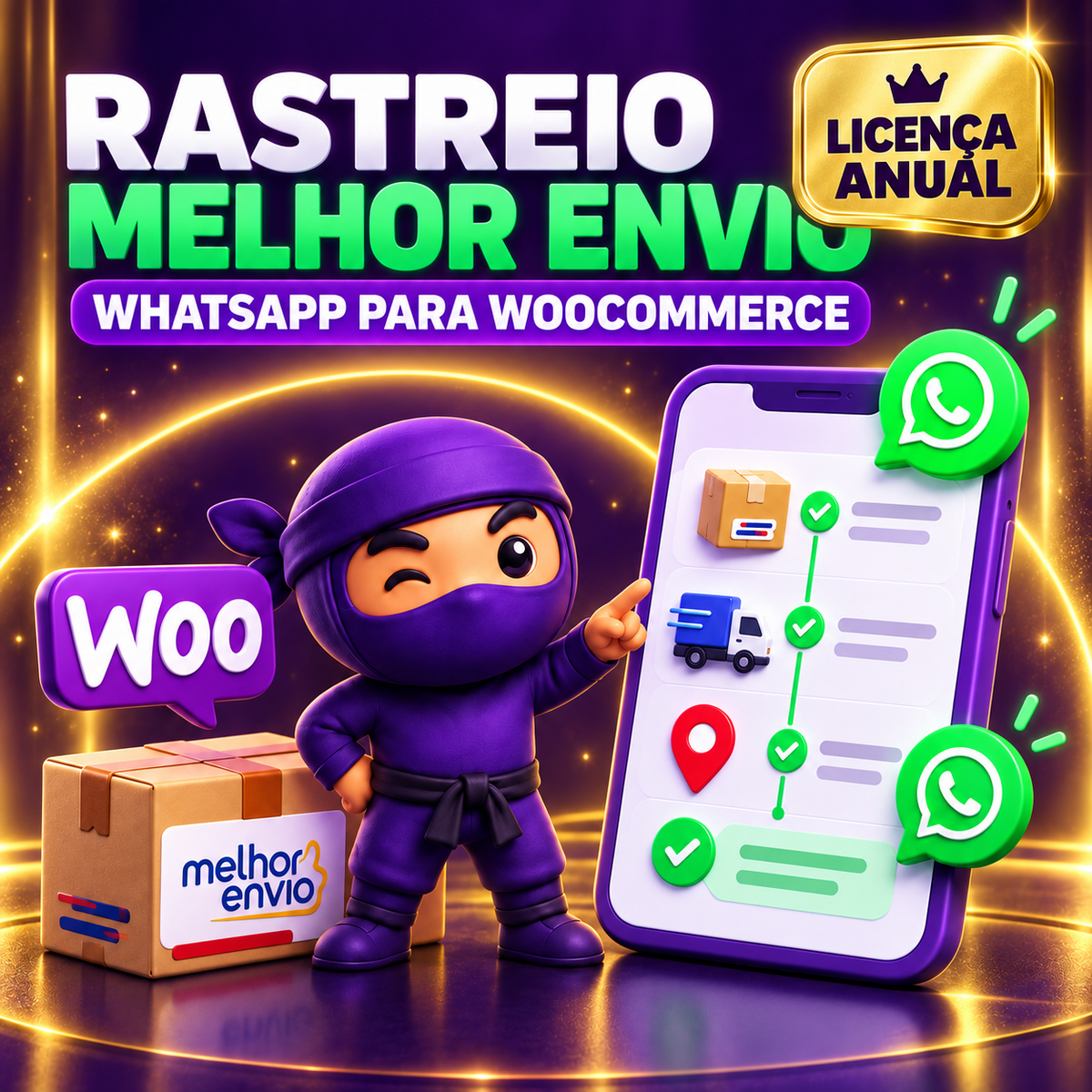 Plugin de rastreio Melhor Envio por WhatsApp para WooCommerce – licença anual